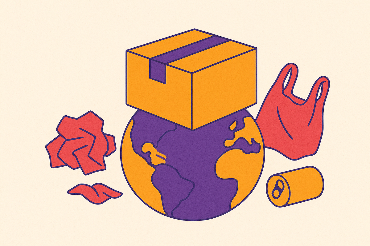 Cover illustration for “The Environmental Cost of Packaging in Peer-to-Peer Resale”