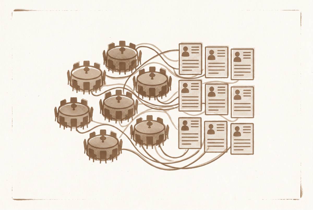 Cover illustration for “Wedding Seating Plan Templates That Sync With Guest Data”
