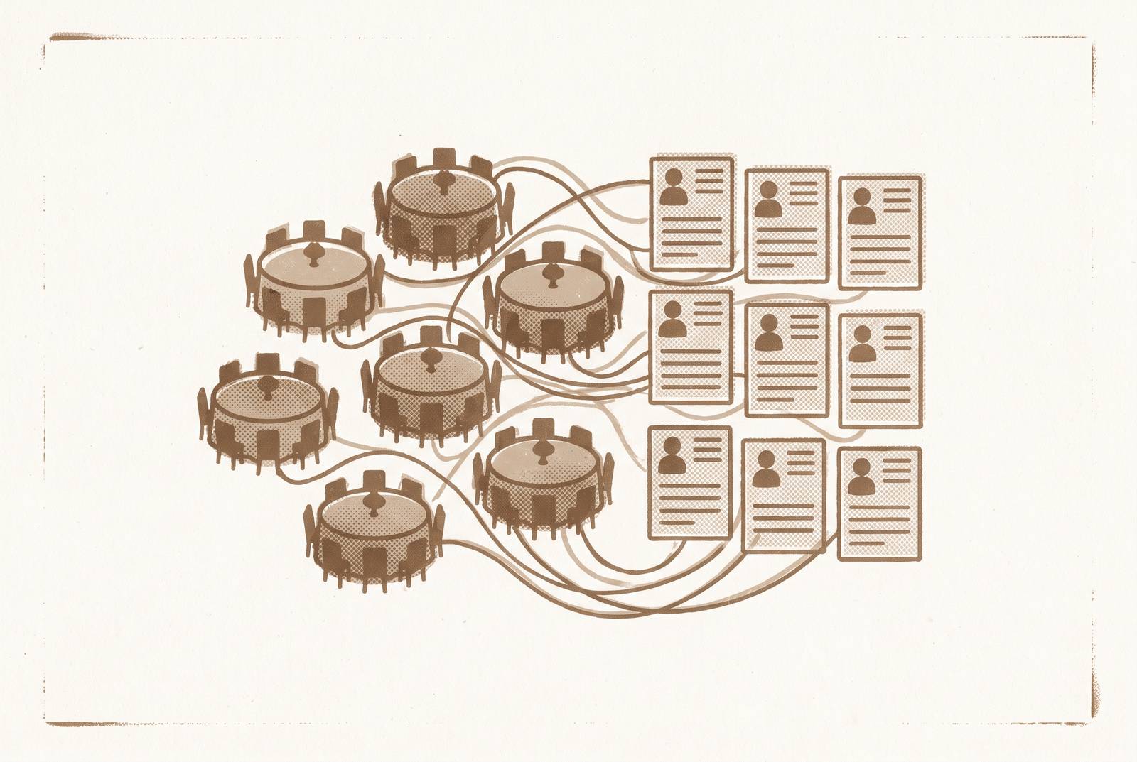 Cover illustration for “Wedding Seating Plan Templates That Sync With Guest Data”