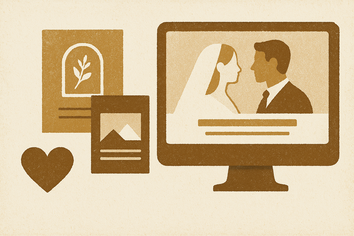 Cover illustration for “Wedding Website Templates for Different Aesthetics”