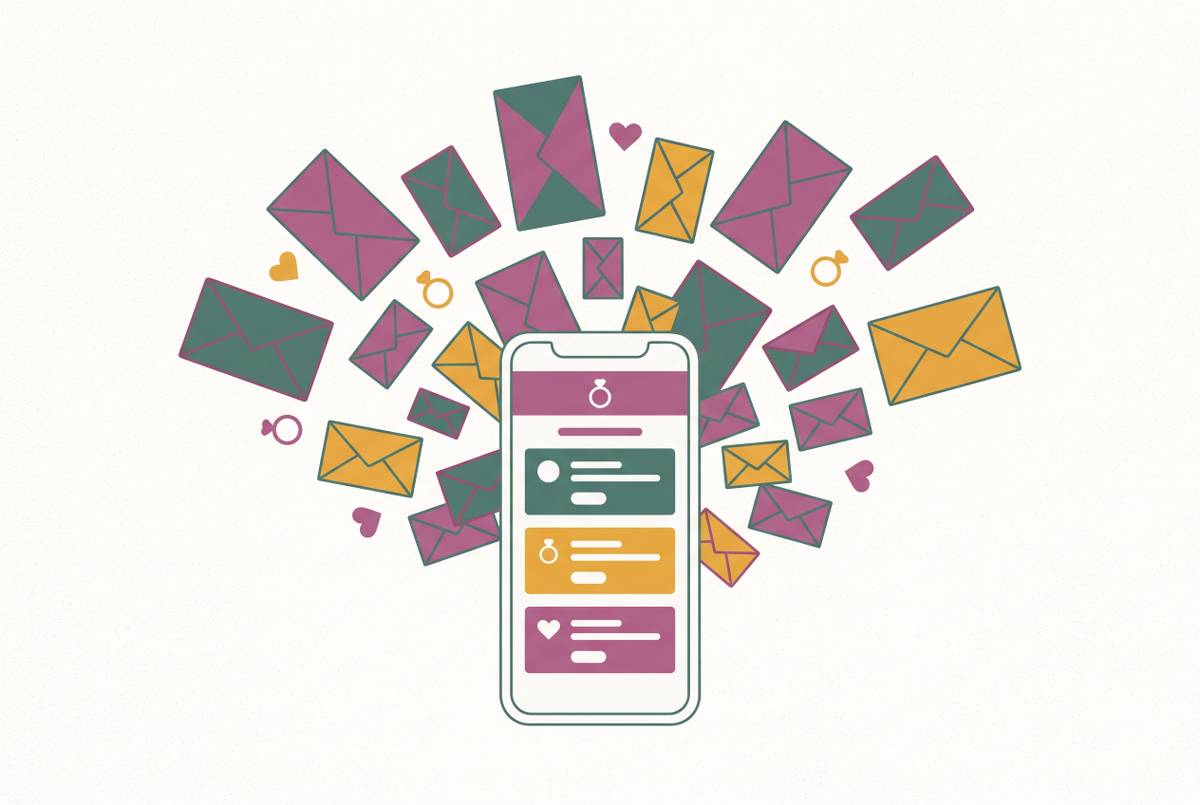 Cover illustration for “Wedding Planning Apps That Send Unwanted Vendor Emails After Signup”