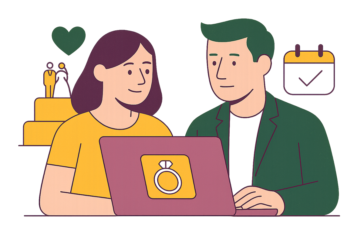 Cover illustration for “All-in-One Wedding Platform Tradeoffs for Tech-Averse Couples”
