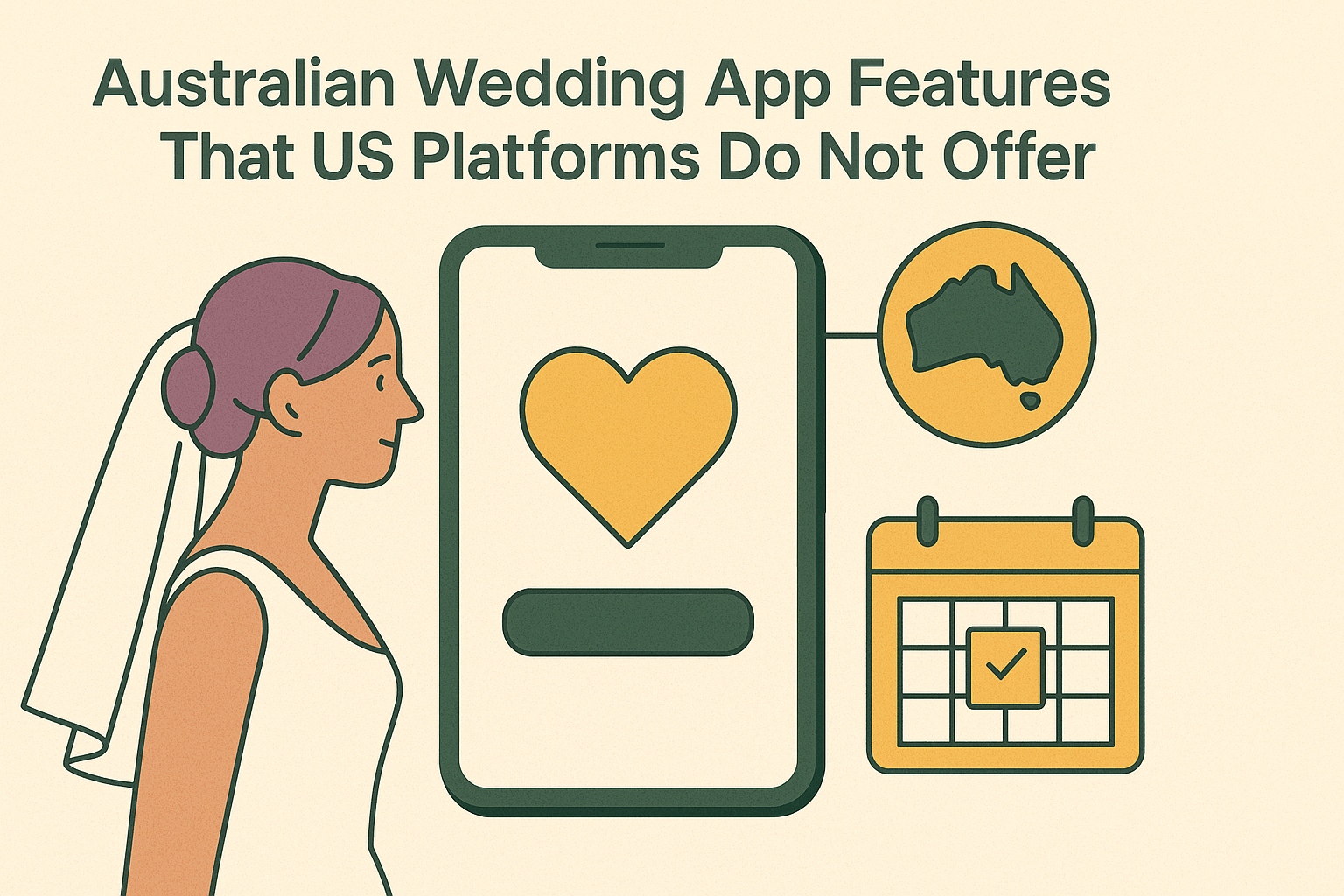 Cover illustration for “Australian Wedding App Features That US Platforms Do Not Offer”