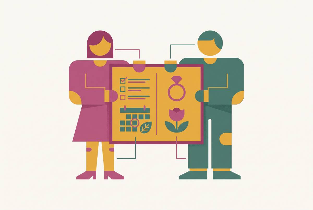 Cover illustration for “Shared Google Doc Wedding Planning for Couples Who Plan Together”