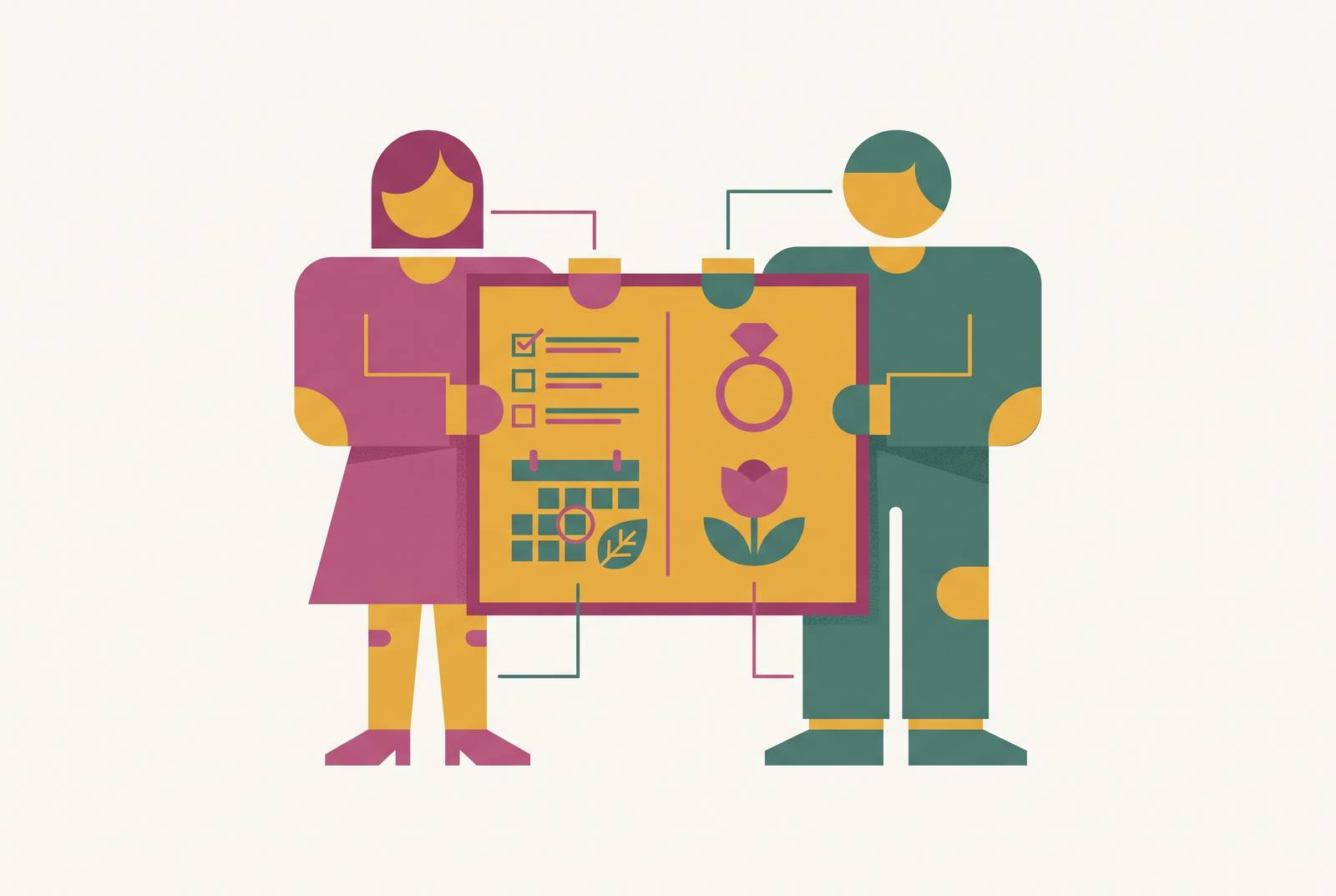 Cover illustration for “Shared Google Doc Wedding Planning for Couples Who Plan Together”