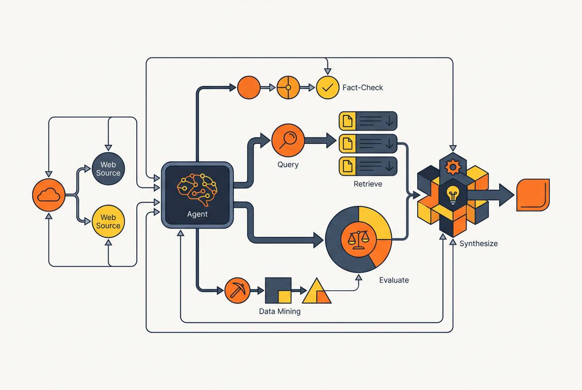 Cover illustration for “Multi-Step Research Agent Design Patterns”