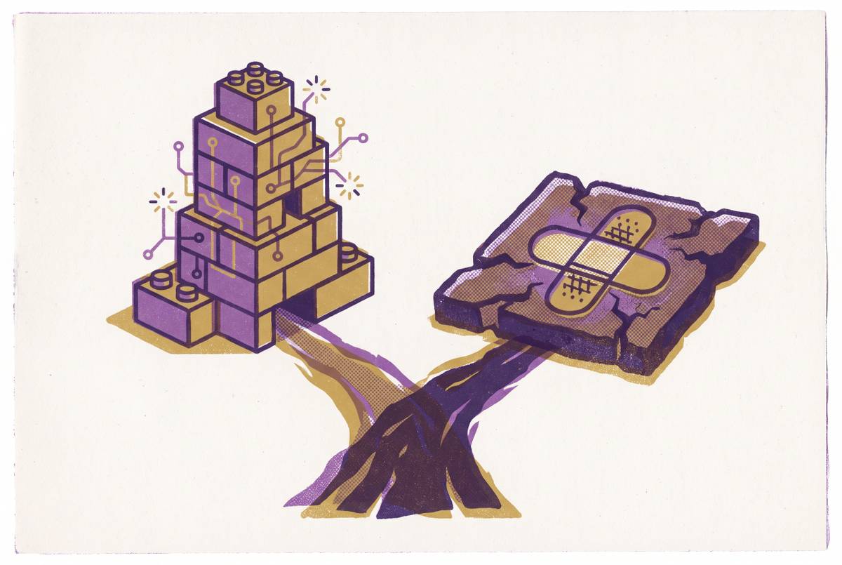 Cover illustration for “AI-Generated MVP Rebuild vs Patch Decision”