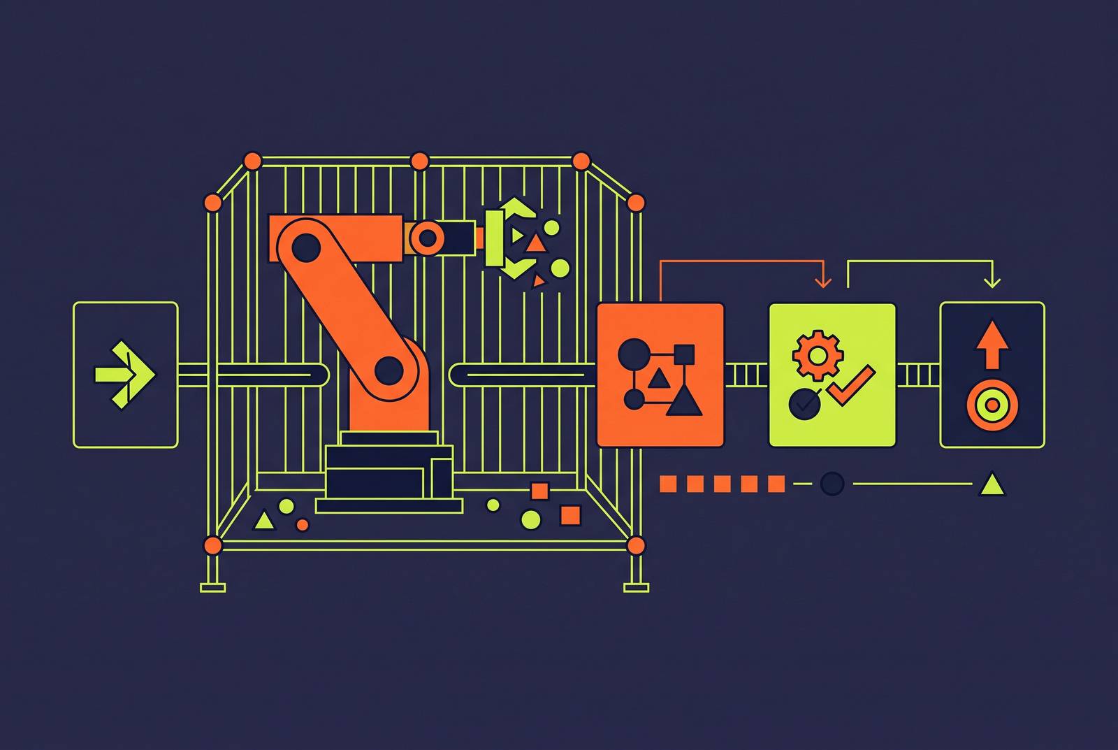 Cover illustration for “Robot Cell Commissioning Timelines in Discrete Manufacturing”