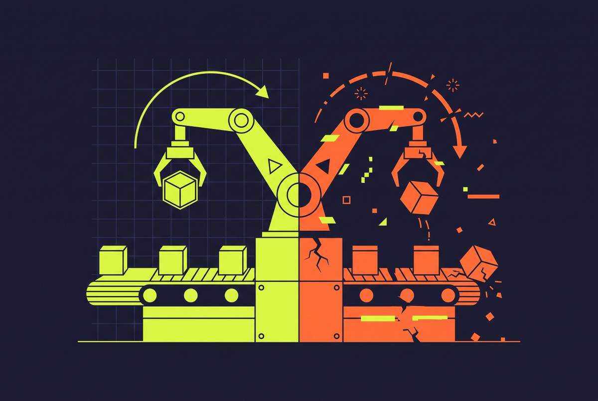 Cover illustration for “Sim-to-real in production: what breaks when a learned policy meets a real line”