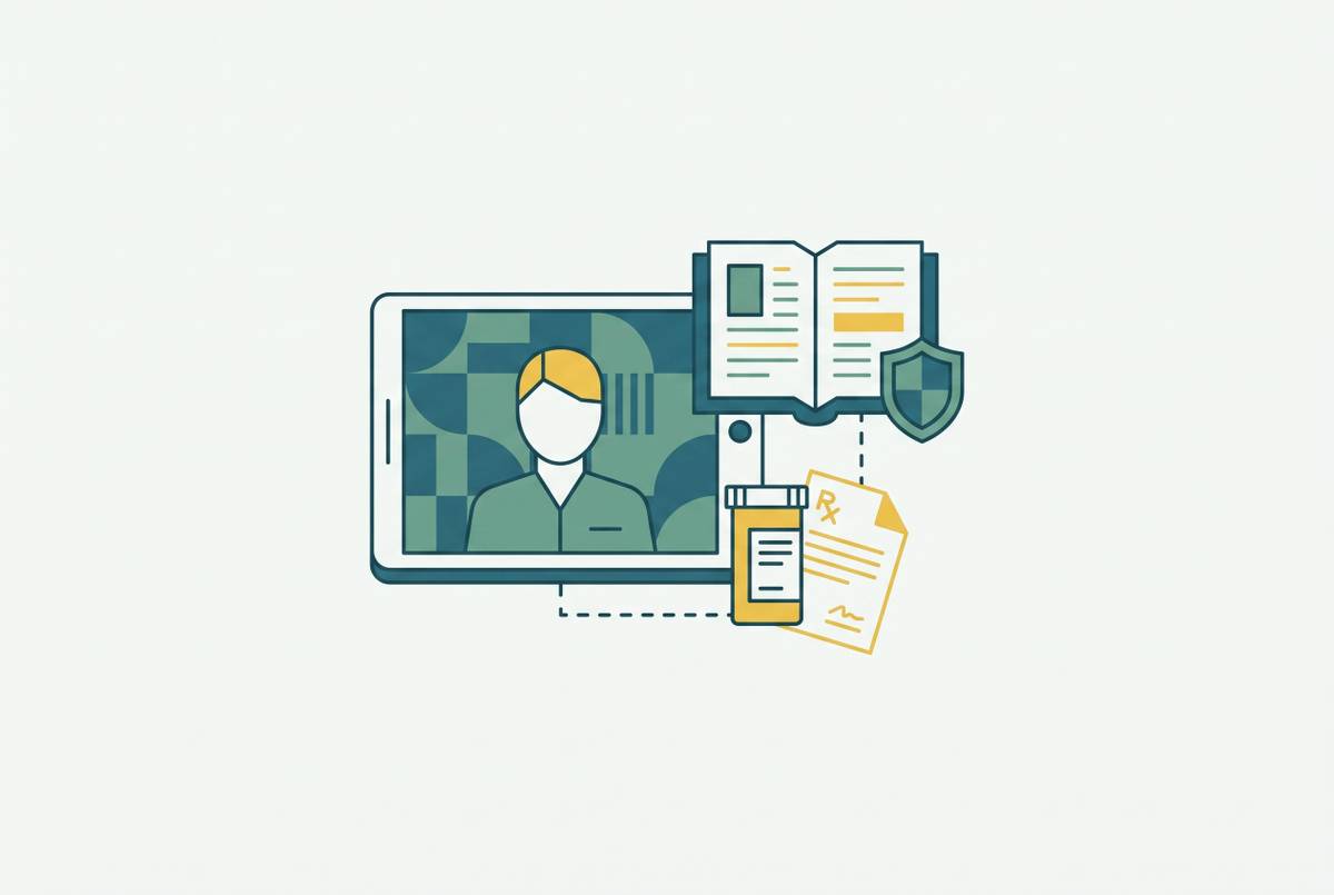 Cover illustration for “Telehealth Prescribing Rules After the Public Health Emergency”