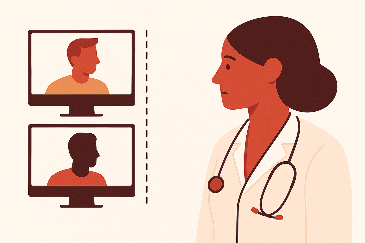 Cover illustration for “Synchronous Versus Asynchronous Telehealth in Specialty Care”