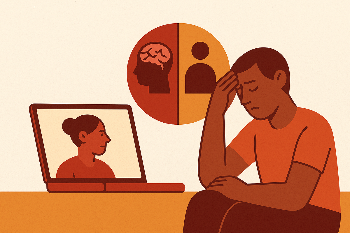 Cover illustration for “Mental Health Telehealth Outcomes Versus In-Person Therapy”