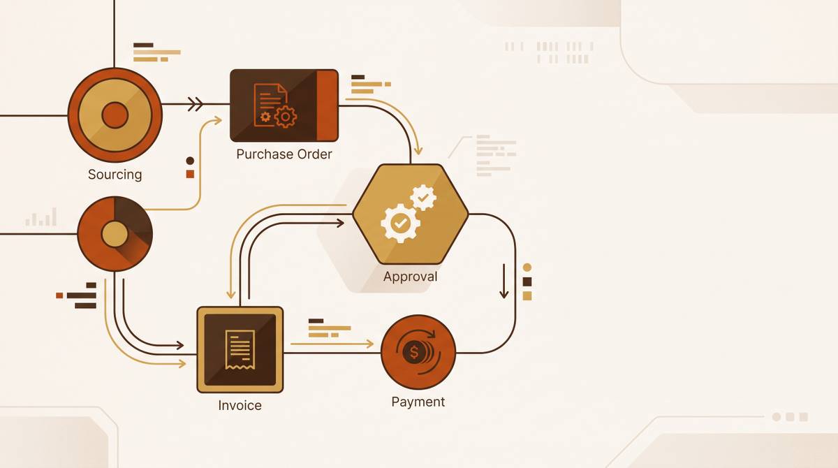Cover illustration for “Multi-Agent Architectures in Source-to-Pay Workflows”