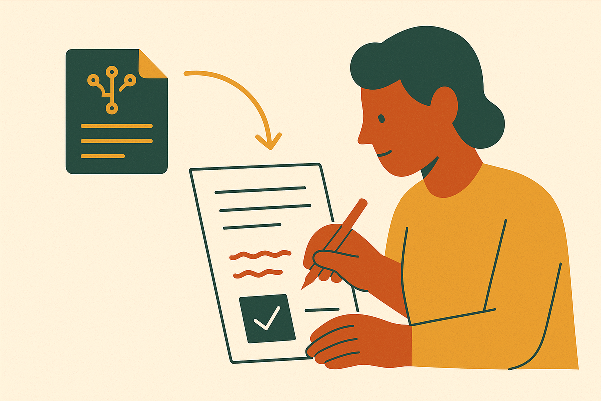 Cover illustration for “Human Editing Workflows for AI-Drafted Content”
