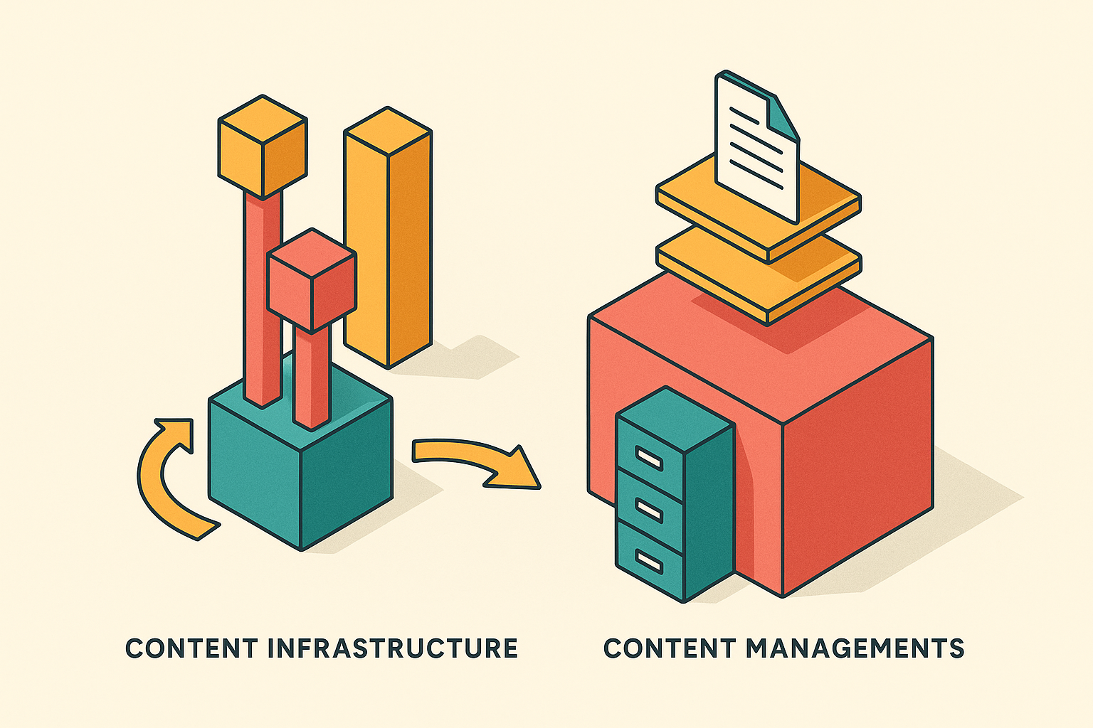 Cover illustration for “Content Infrastructure vs Content Management Systems”