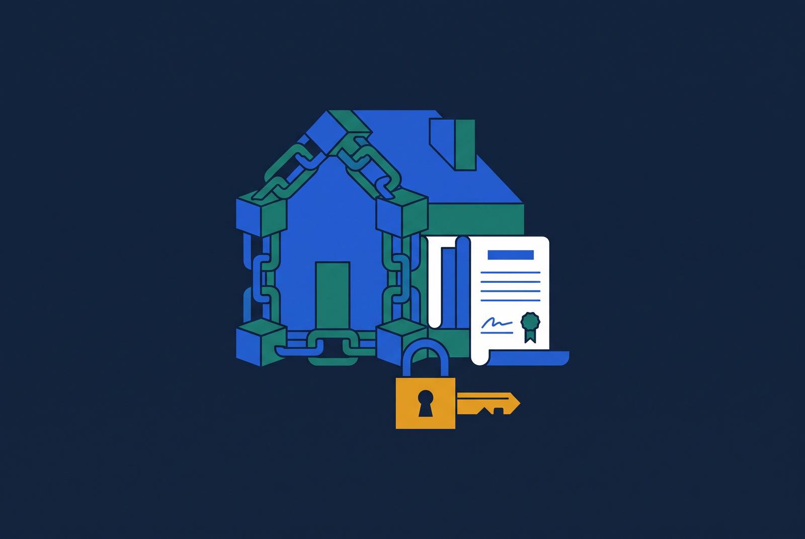 Cover illustration for “Blockchain Applications in Real Estate Title and Escrow”