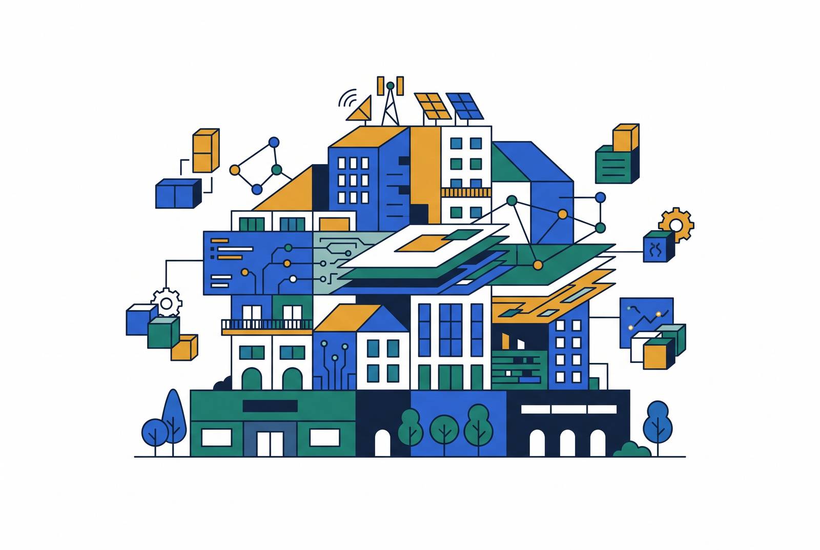 Cover illustration for “Mixed-Use Development Technology Platforms for Developers”