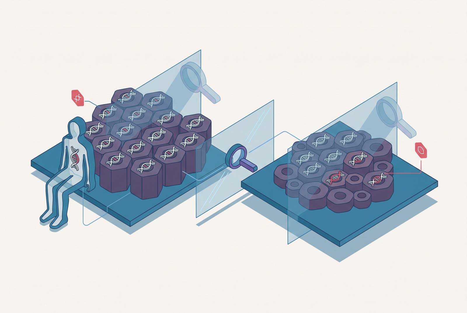 Cover illustration for “Germline vs Somatic Variants in Preventive Genomic Screening”
