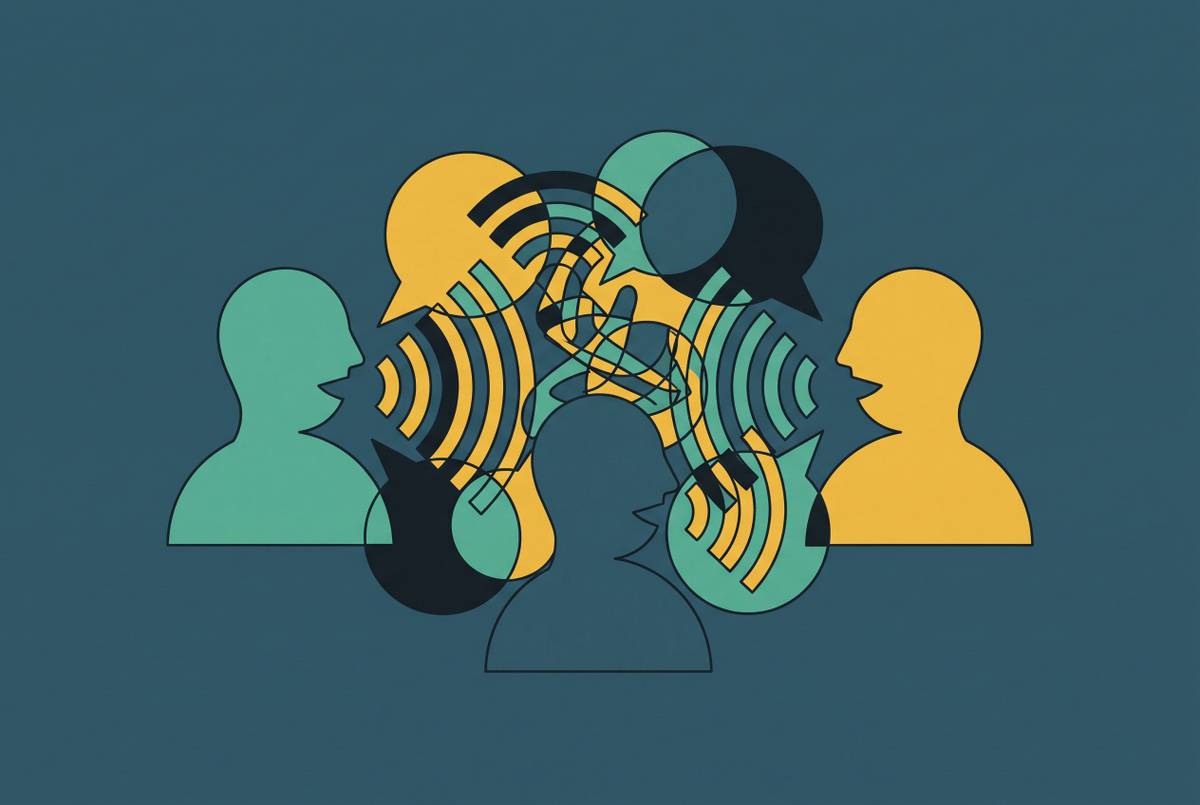 Cover illustration for “Handling Overlapping Speech in Multi-Speaker Meeting Transcripts”