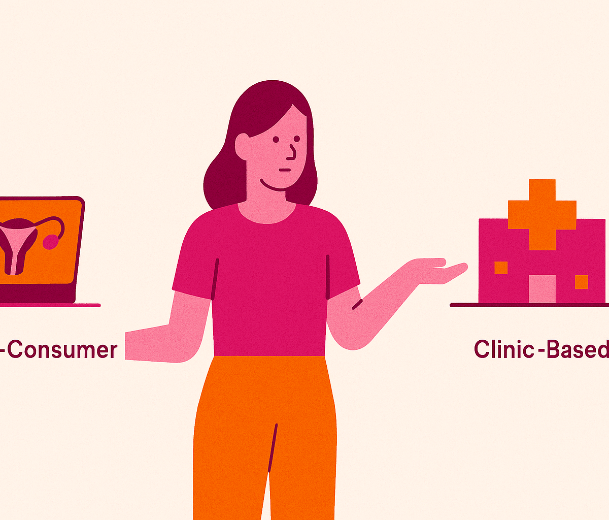 Cover illustration for “Direct-to-Consumer vs. Clinic-Based FemTech Business Models”