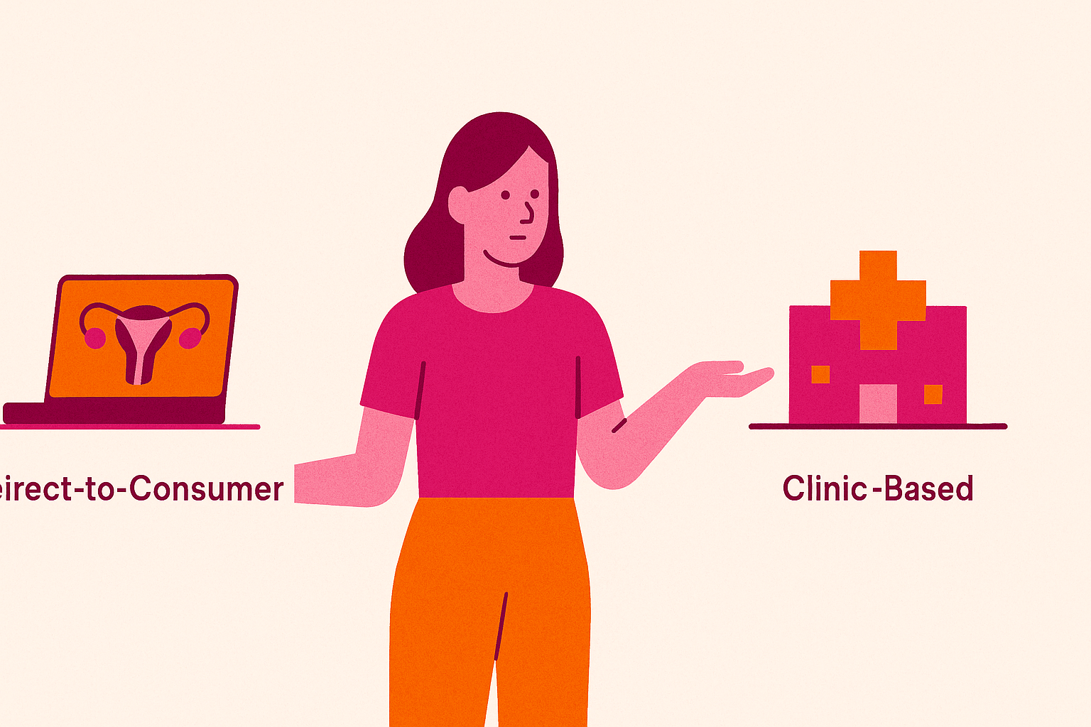 Cover illustration for “Direct-to-Consumer vs. Clinic-Based FemTech Business Models”