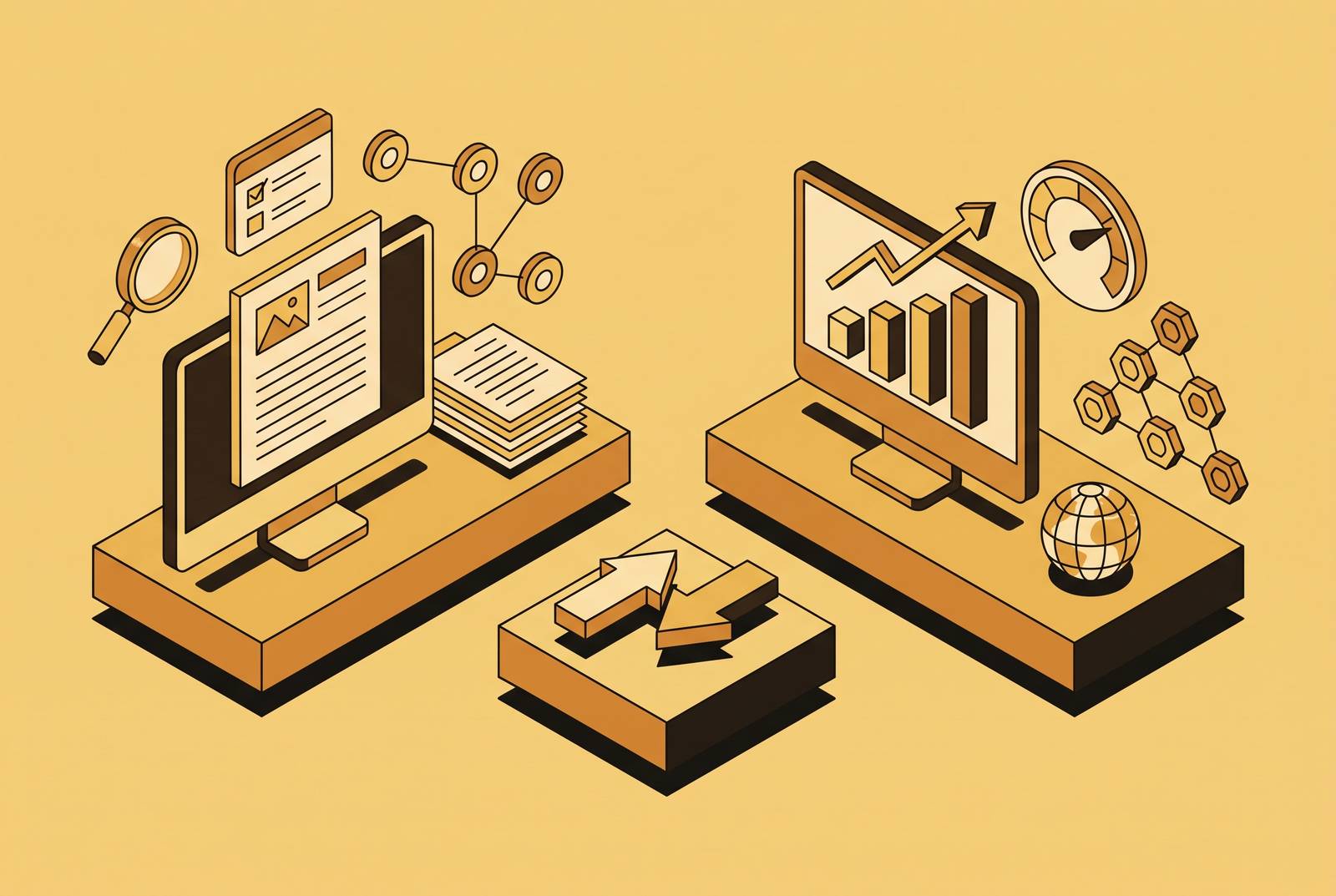 Cover illustration for “Frase vs Surfer SEO for Blog Content Teams”