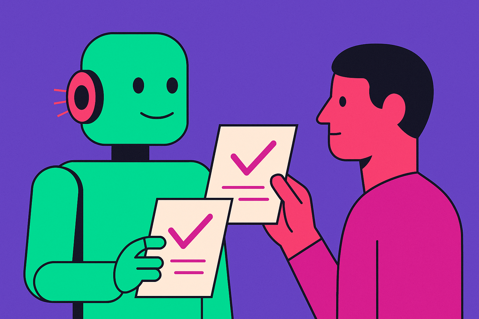 Cover illustration for “Does AI-Written Content Rank as Well as Human-Written Content”
