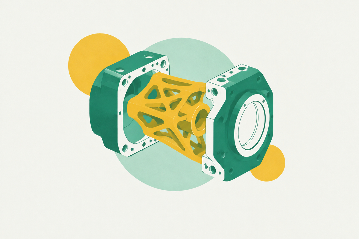 Cover illustration for “Printed Core and CNC Shell Hybrid Parts for Internal Geometry”