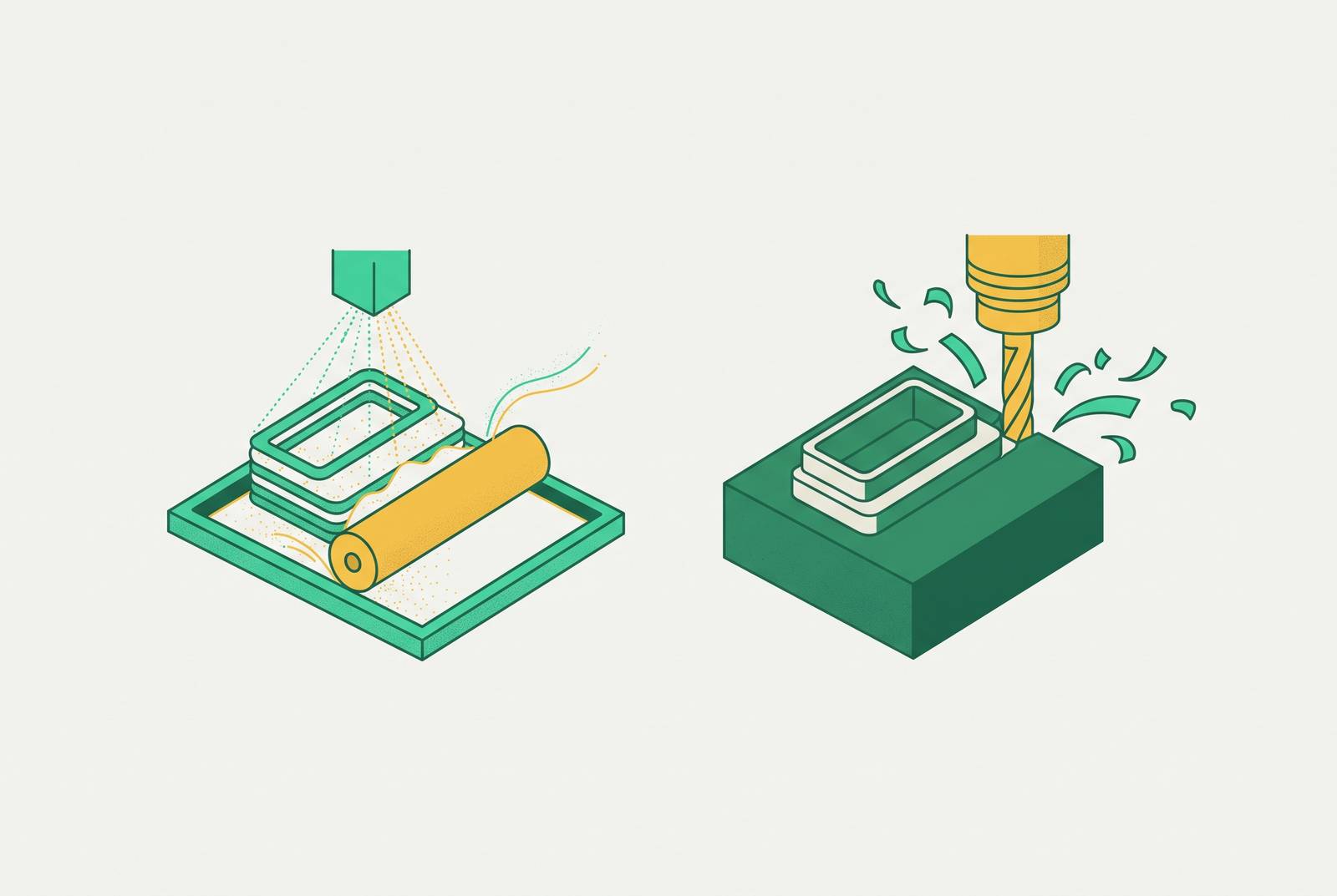 Cover illustration for “Binder Jetting vs. CNC for Low-Volume Stainless Steel Housings”
