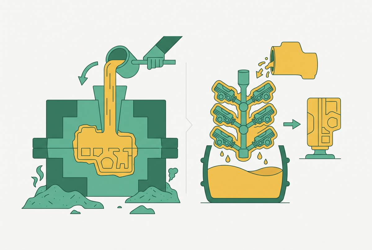 Cover illustration for “Sand Casting vs. Investment Casting for Low-Volume Steel and Iron Parts”