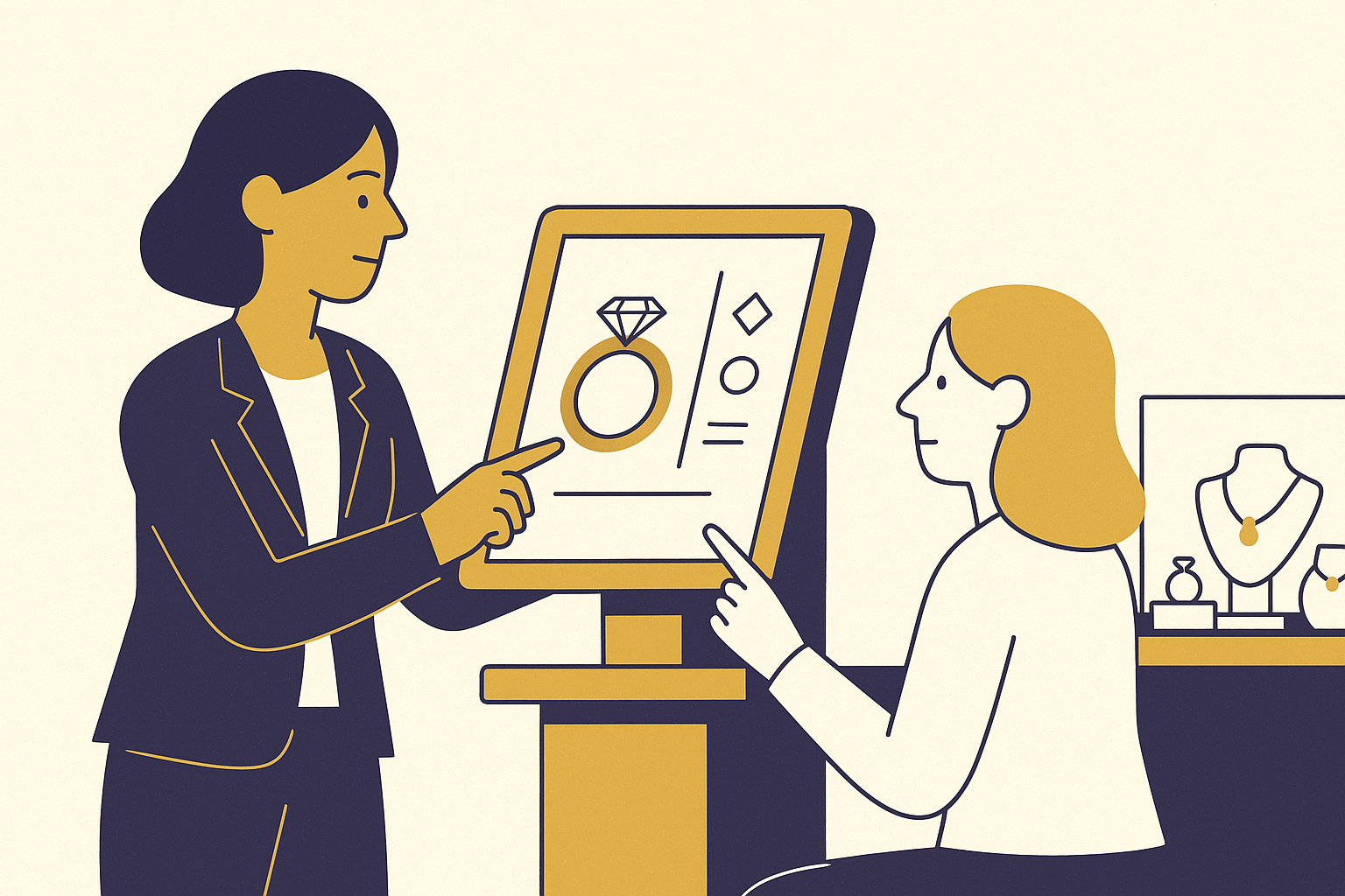 Cover illustration for “In-Store Jewelry Configurator Kiosks and Associate-Assisted Customization”
