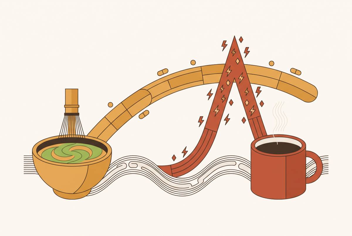 Cover illustration for “Matcha vs Coffee Caffeine Pharmacokinetics”