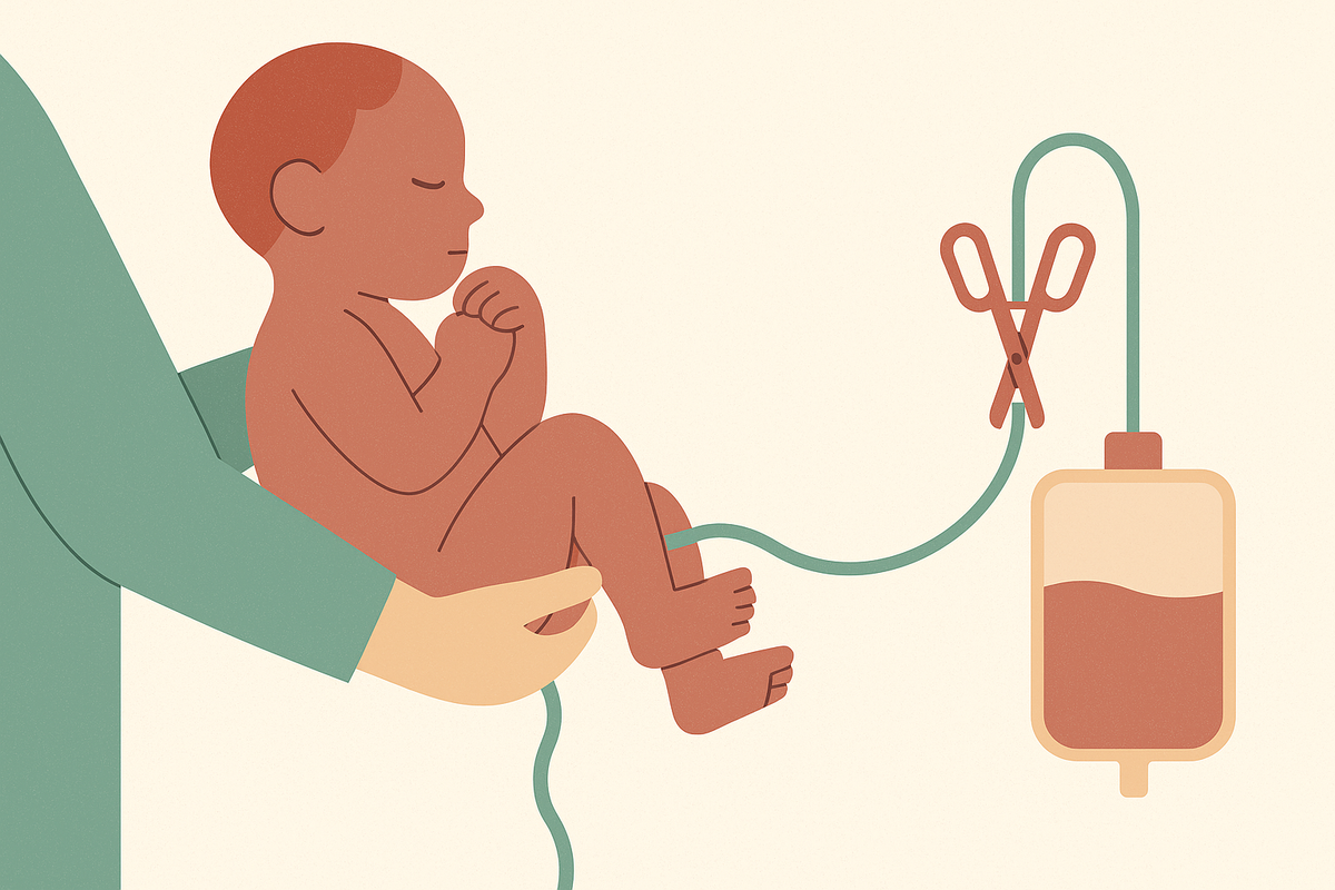 Cover illustration for “How Long to Delay Cord Clamping and Still Collect Cord Blood”