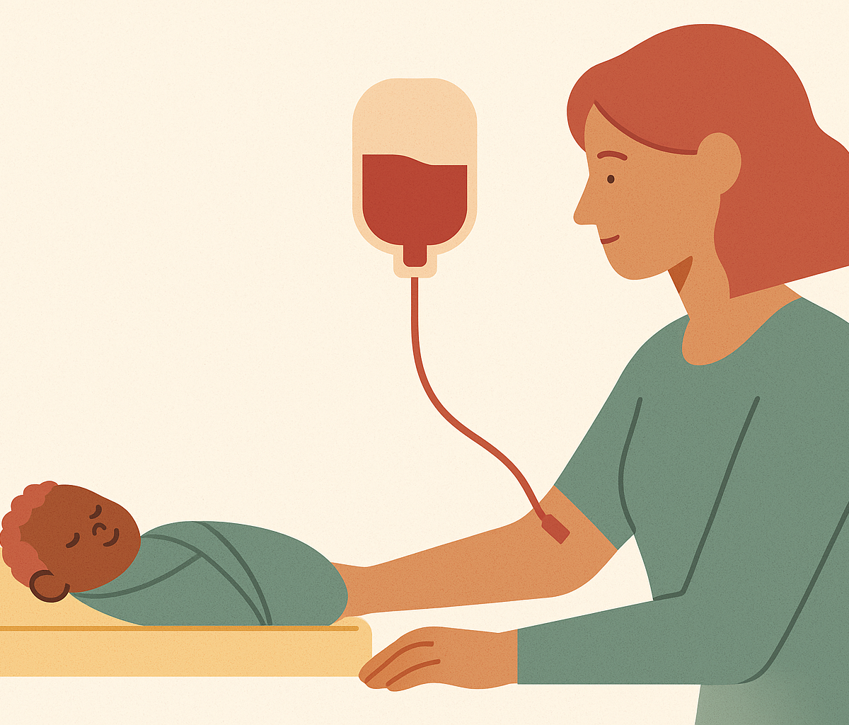 Cover illustration for “Banking a Sibling's Cord Blood When an Older Child Has Sickle Cell or Thalassemia”