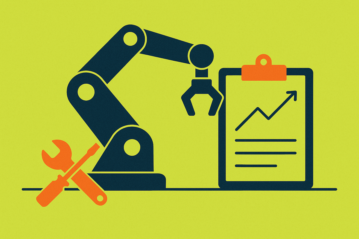 Cover illustration for “Maintenance Cost Benchmarks for Industrial Robot Fleets”