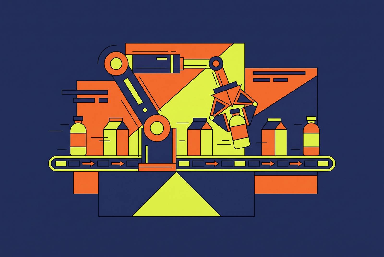 Cover illustration for “Throughput Gains From Robotic Automation in Food and Beverage Packaging”