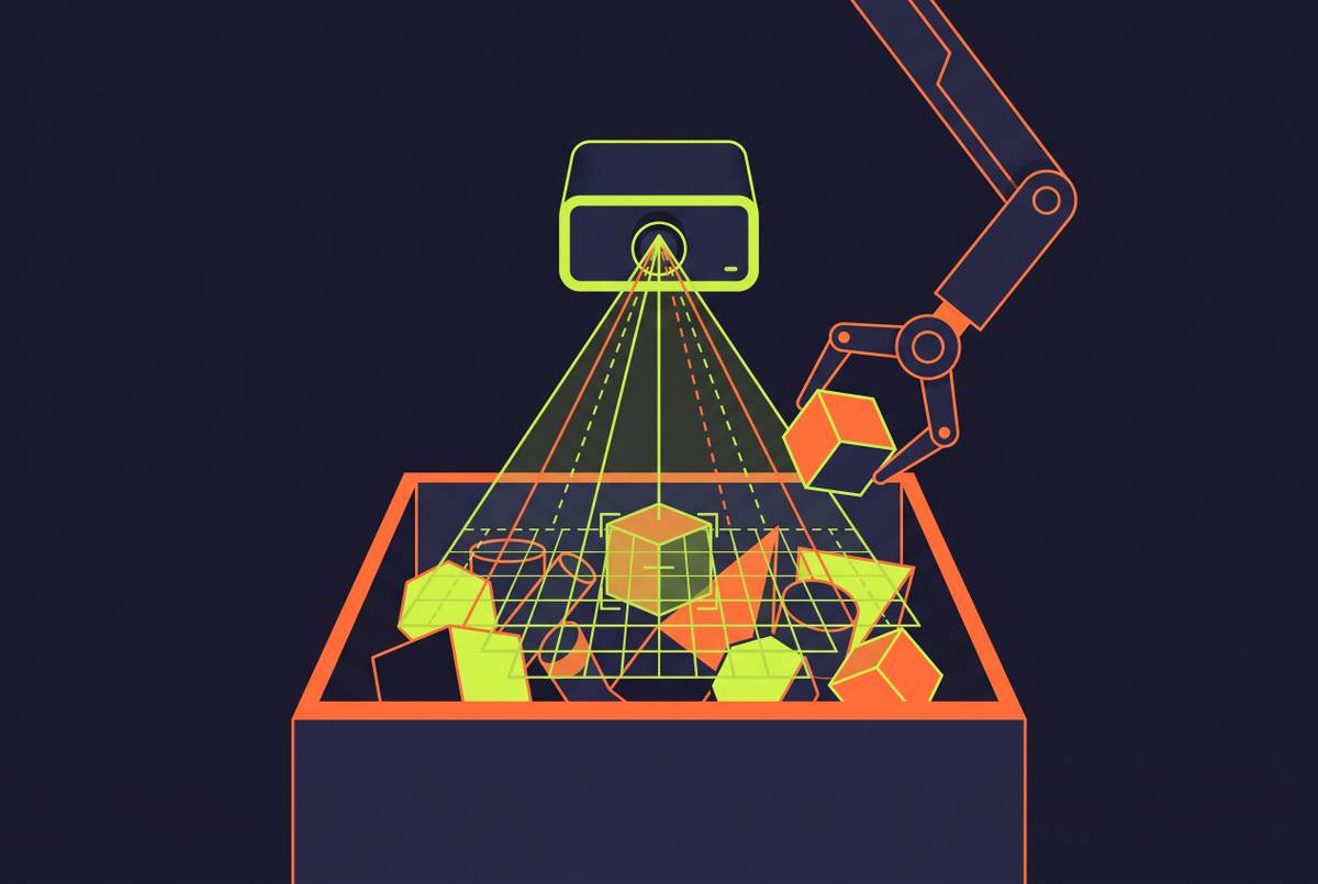 Cover illustration for “3D Vision System Selection for Bin-Picking Applications”