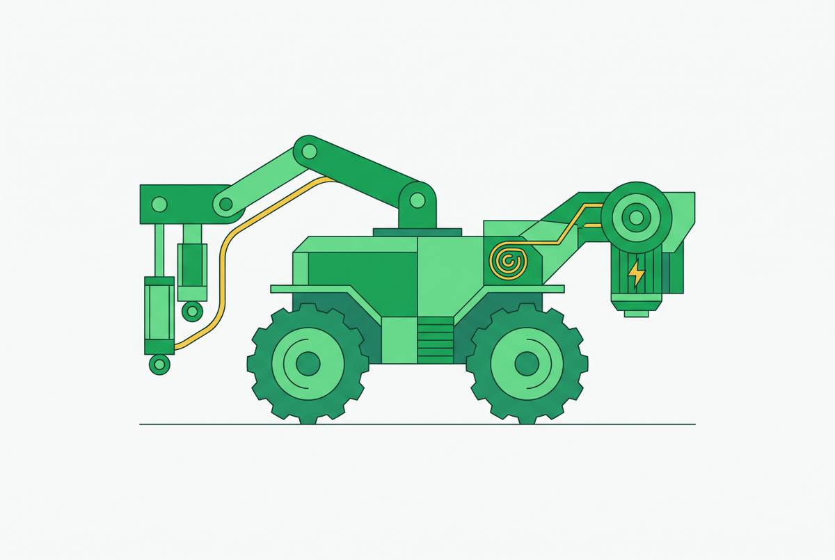 Cover illustration for “Hydraulic vs. Electric Actuation in Heavy Agricultural Robots”
