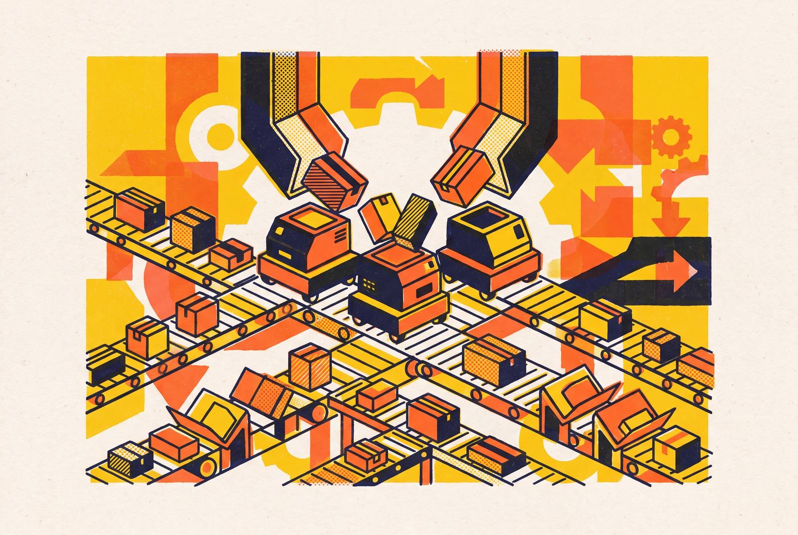 Cover illustration for “Robotic Sortation Systems for E-Commerce Fulfillment”