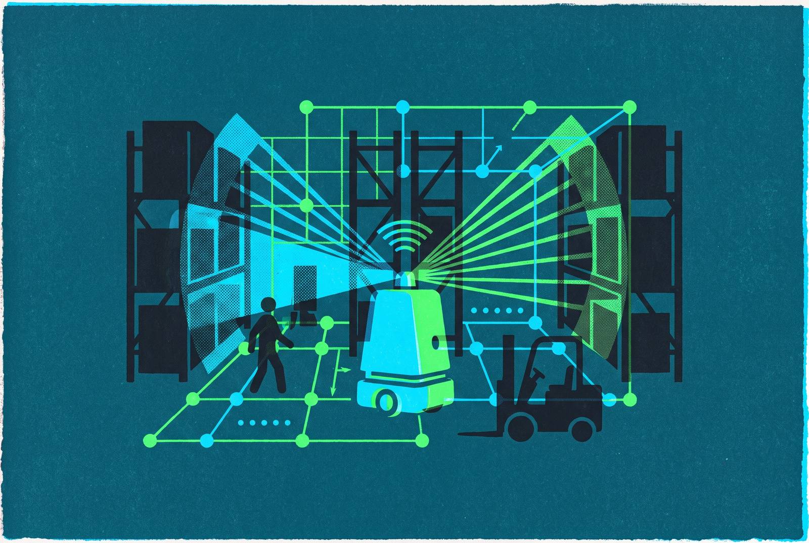 Cover illustration for “Simultaneous Localization and Mapping in Dynamic Warehouse Environments”