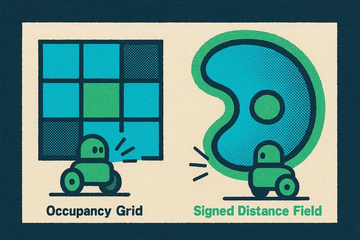 Cover illustration for “Occupancy Grid vs Signed Distance Field Maps in Robot Navigation”