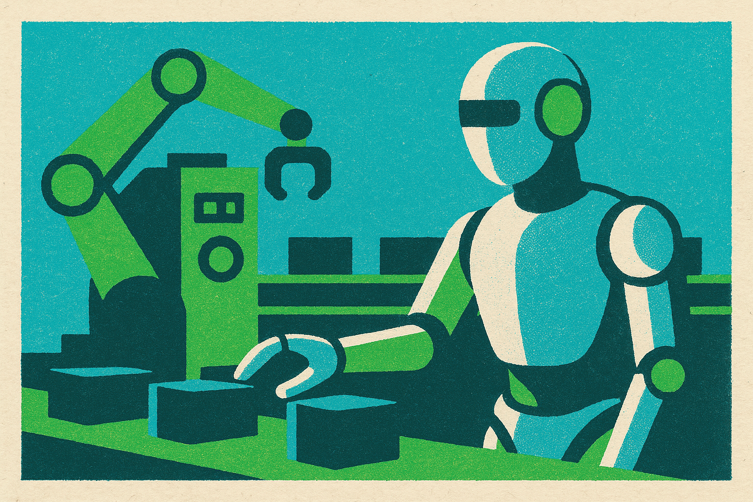 Cover illustration for “Humanoid Robot Deployments in Manufacturing Plants”