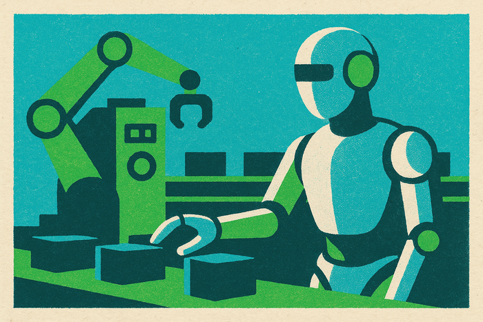 Cover illustration for “Humanoid Robot Deployments in Manufacturing Plants”