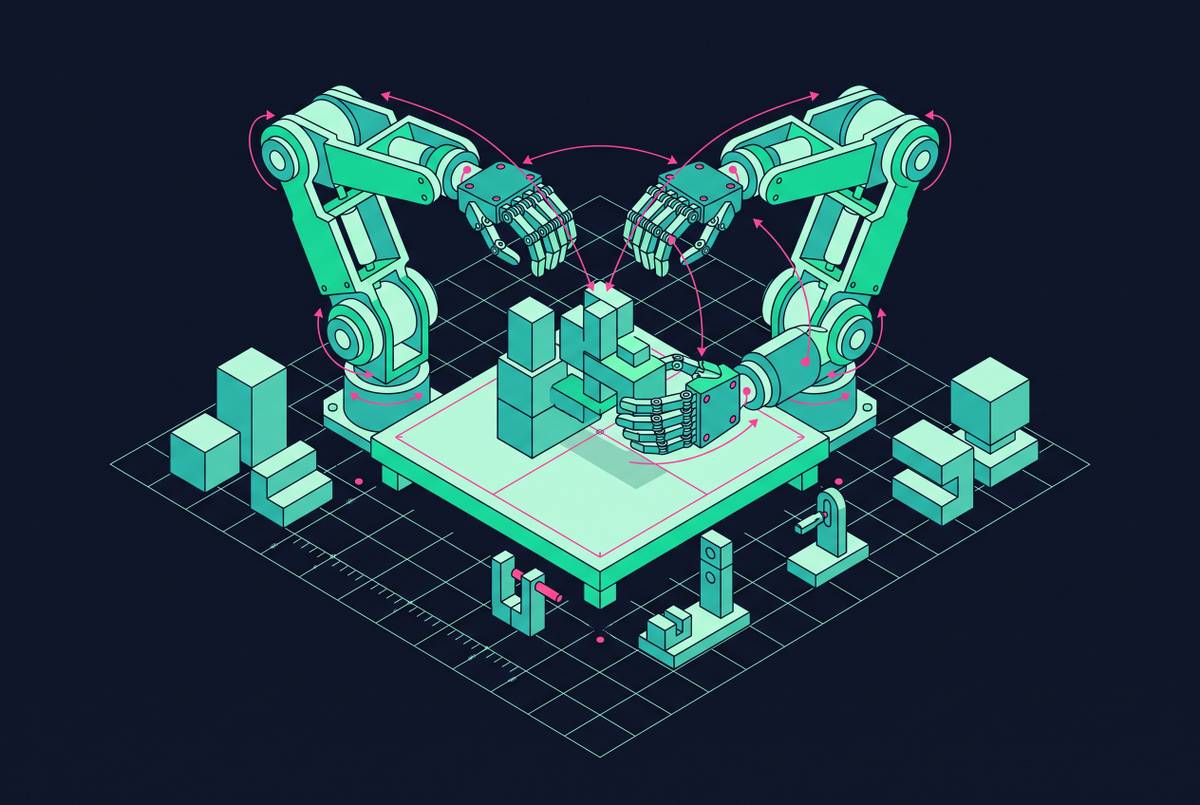 Cover illustration for “Bimanual Coordination Benchmarks for Humanoid Arms”