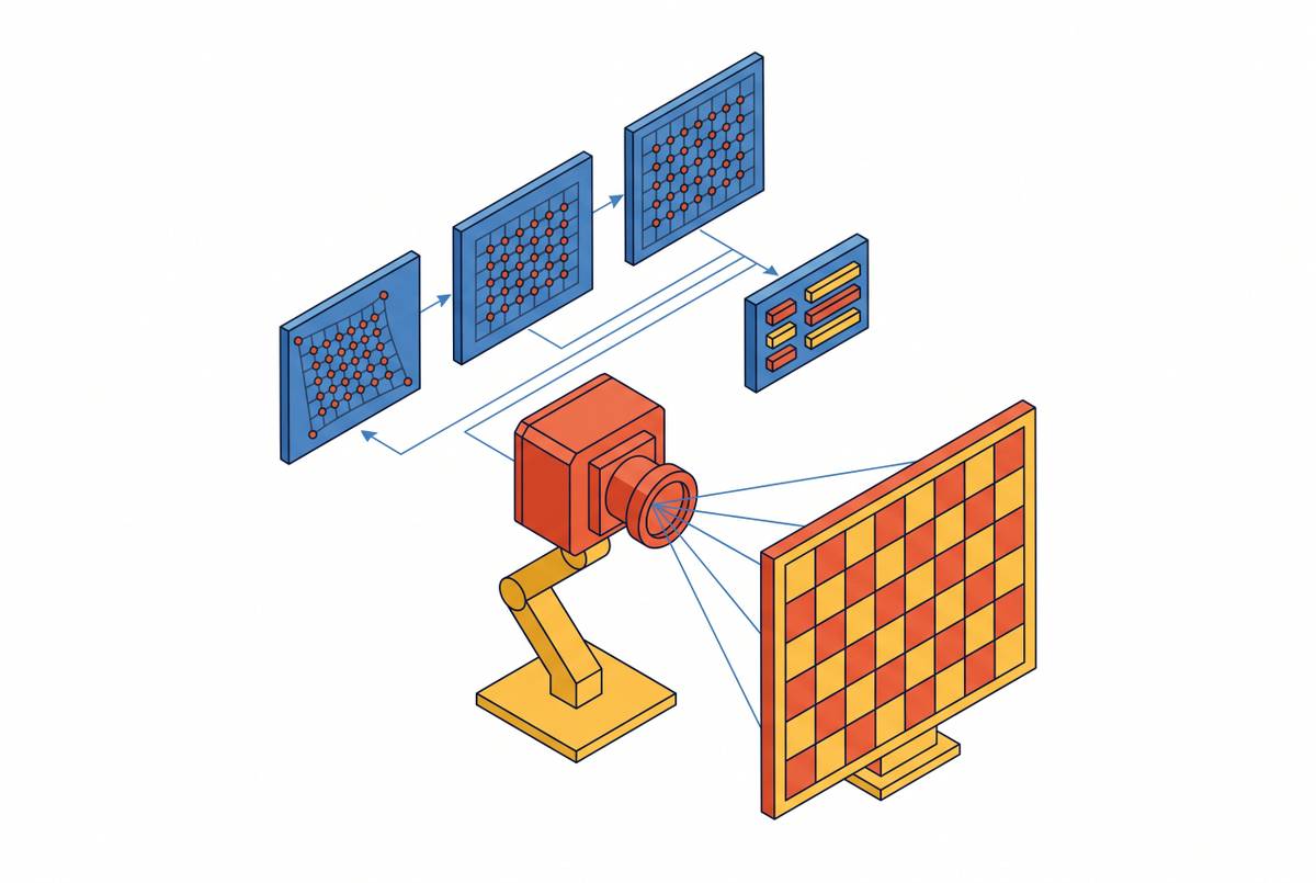 Cover illustration for “Camera Calibration Pipelines for Robot Vision Systems”