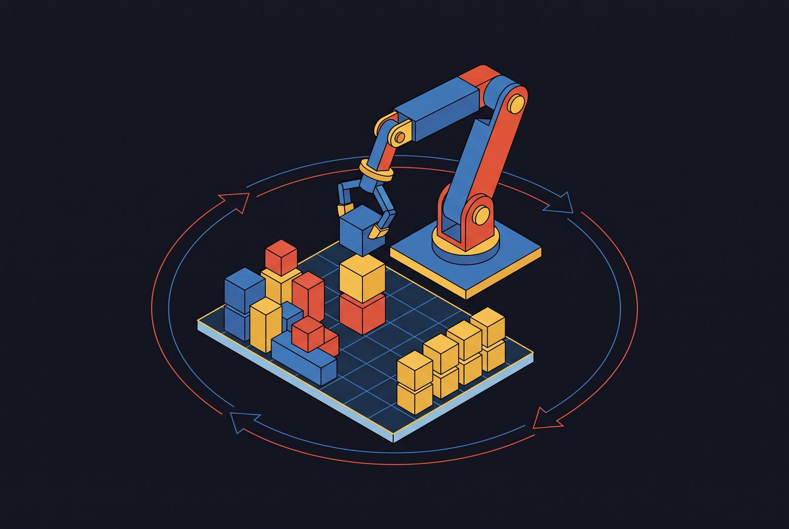 Cover illustration for “Reinforcement Learning for Robot Manipulation With Isaac Lab”