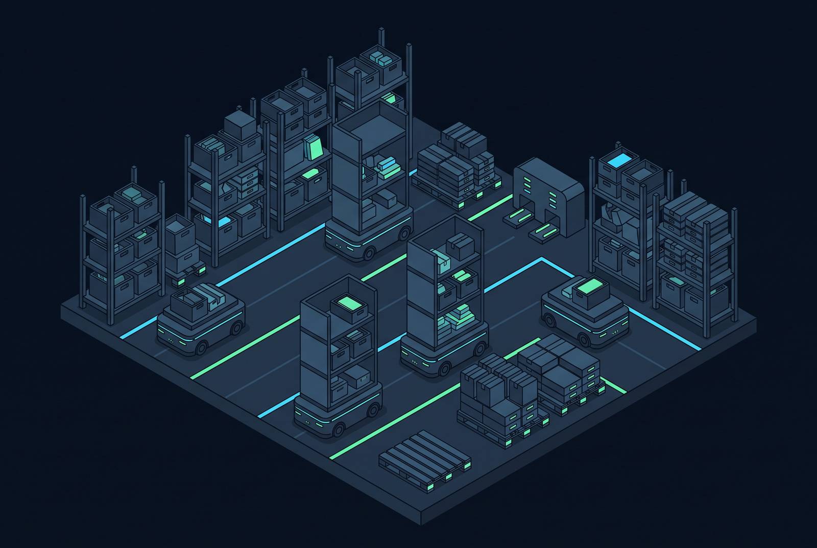 Cover illustration for “Autonomous Mobile Robots in Warehouse Fulfillment”