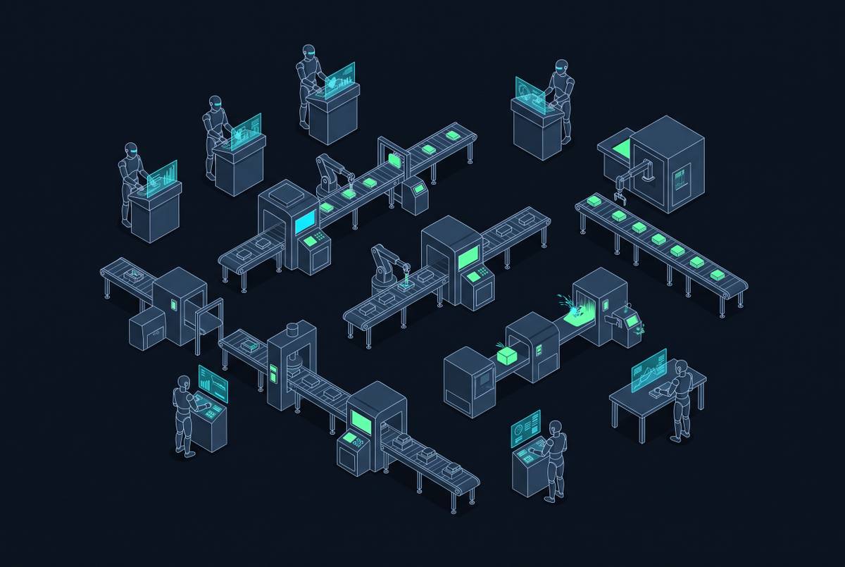 Cover illustration for “Humanoid Robot Pilots in Manufacturing Environments”