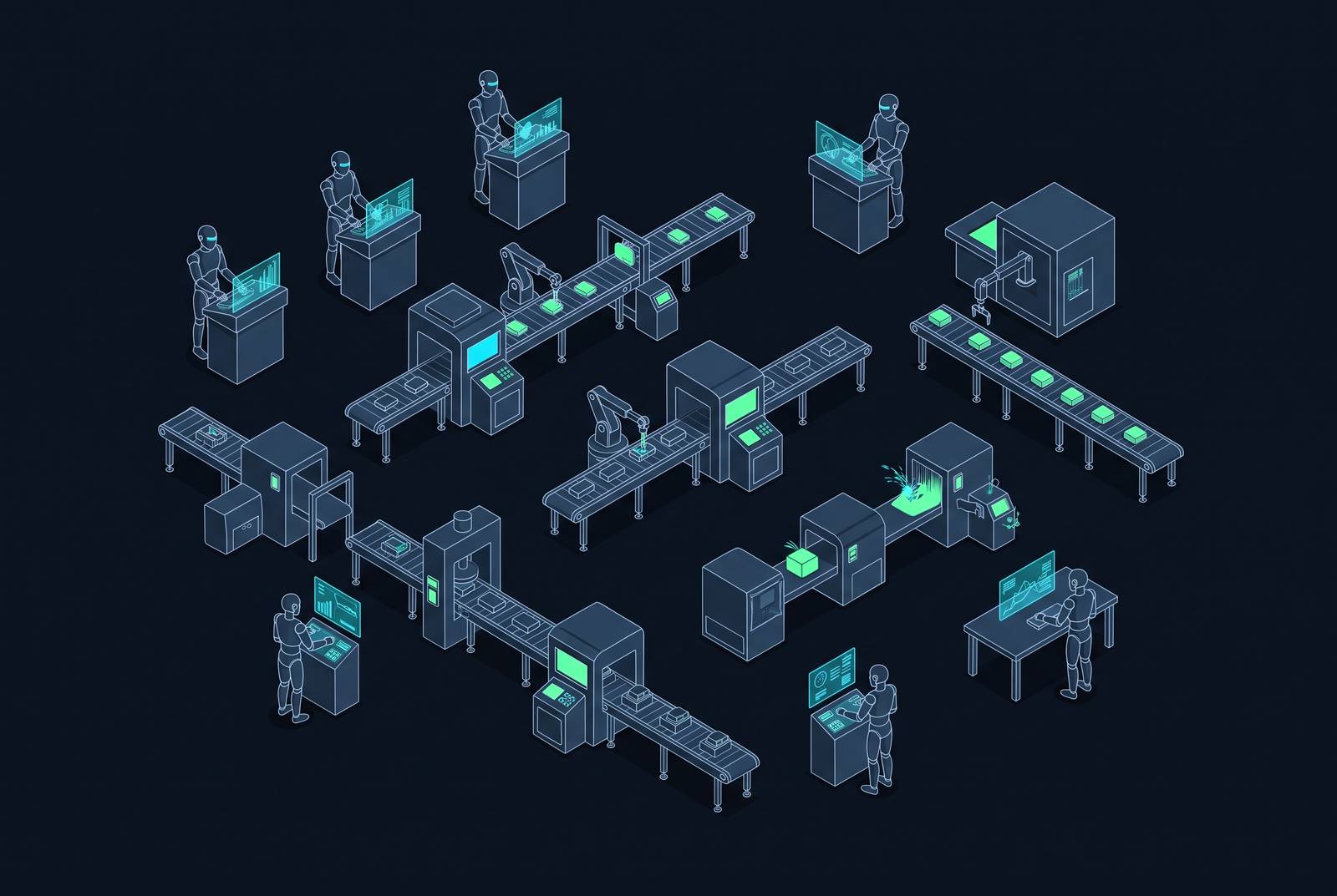 Cover illustration for “Humanoid Robot Pilots in Manufacturing Environments”