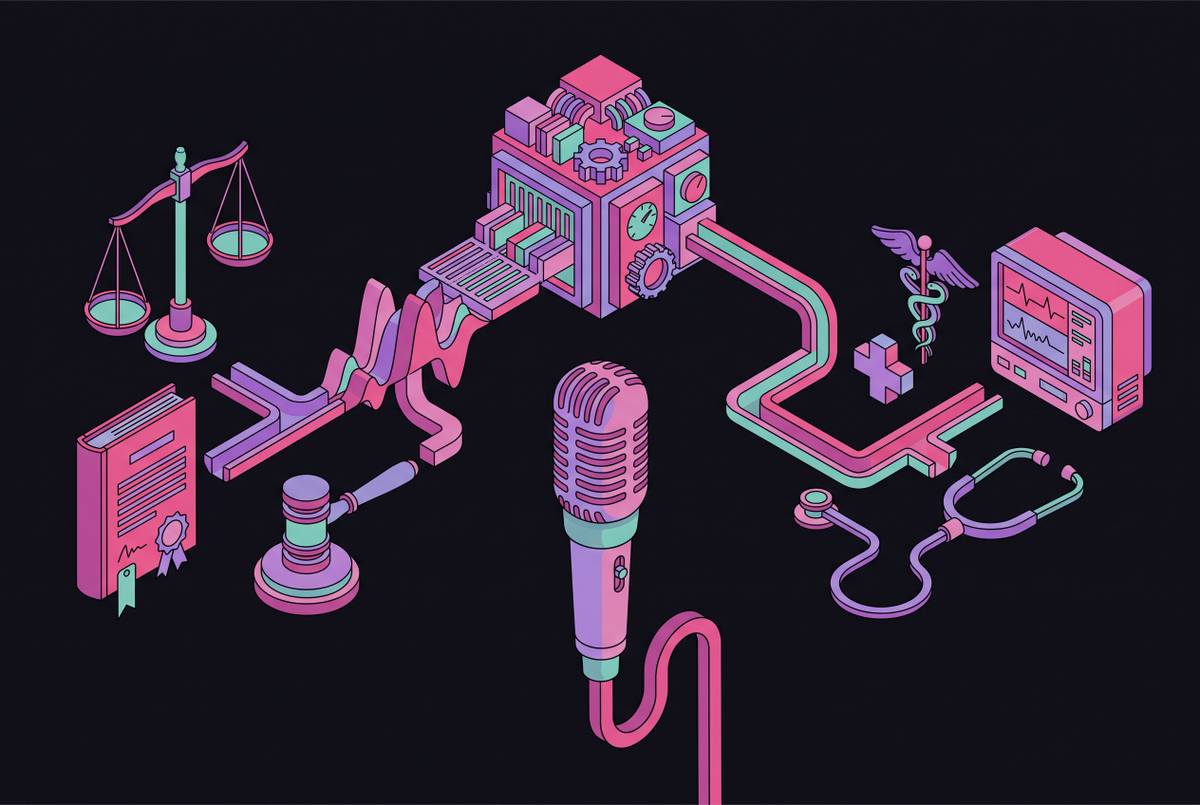 Cover illustration for “Domain-Specific STT Fine-Tuning for Medical and Legal Transcription”